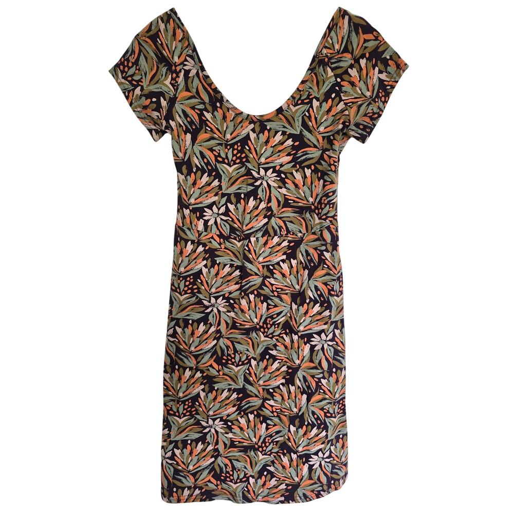 Pact Organic Cotton Floral Fit Flare Crossback Mini Dress M